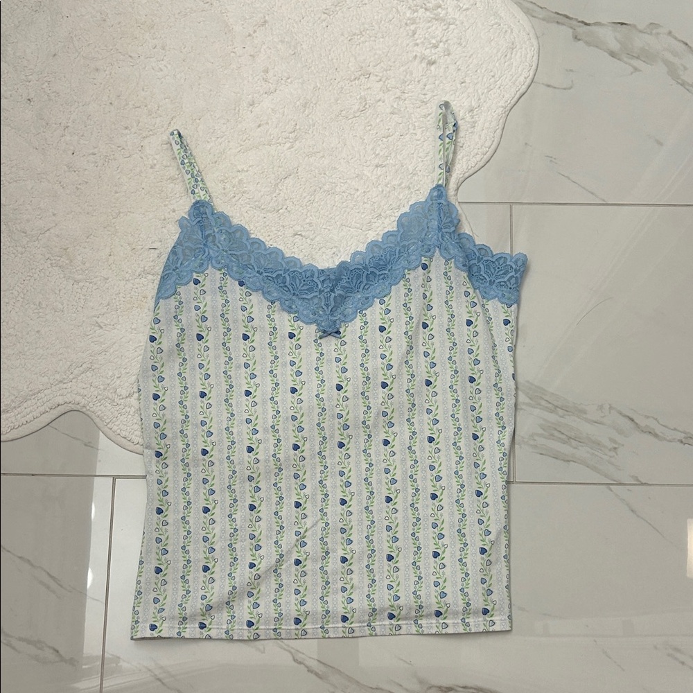 Roller Rabbit Blue Floral Lace Trim Women's Top
